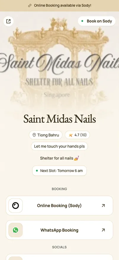 Salon booking page